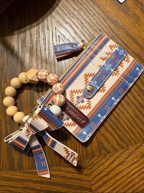 Simply Southern Blue & Rust Tribal Wristlet Card Holder